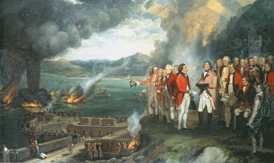 Le général Eliott et ses officiers observant la destruction des batteries flottantes, Gibraltar, 14 septembre 1782, 1784 - George Carter